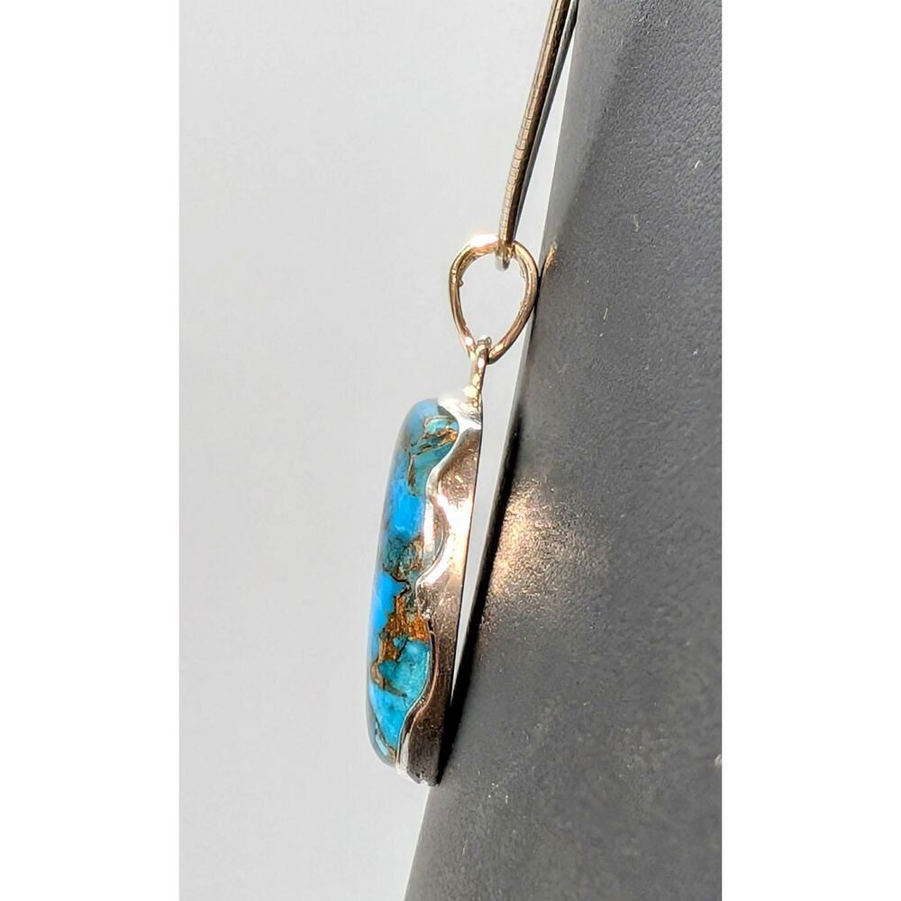 VTG 925 Sterling Silver Copper Turquoise Pendant on Sterling 18" Cable Wire - Picture 4 of 9
